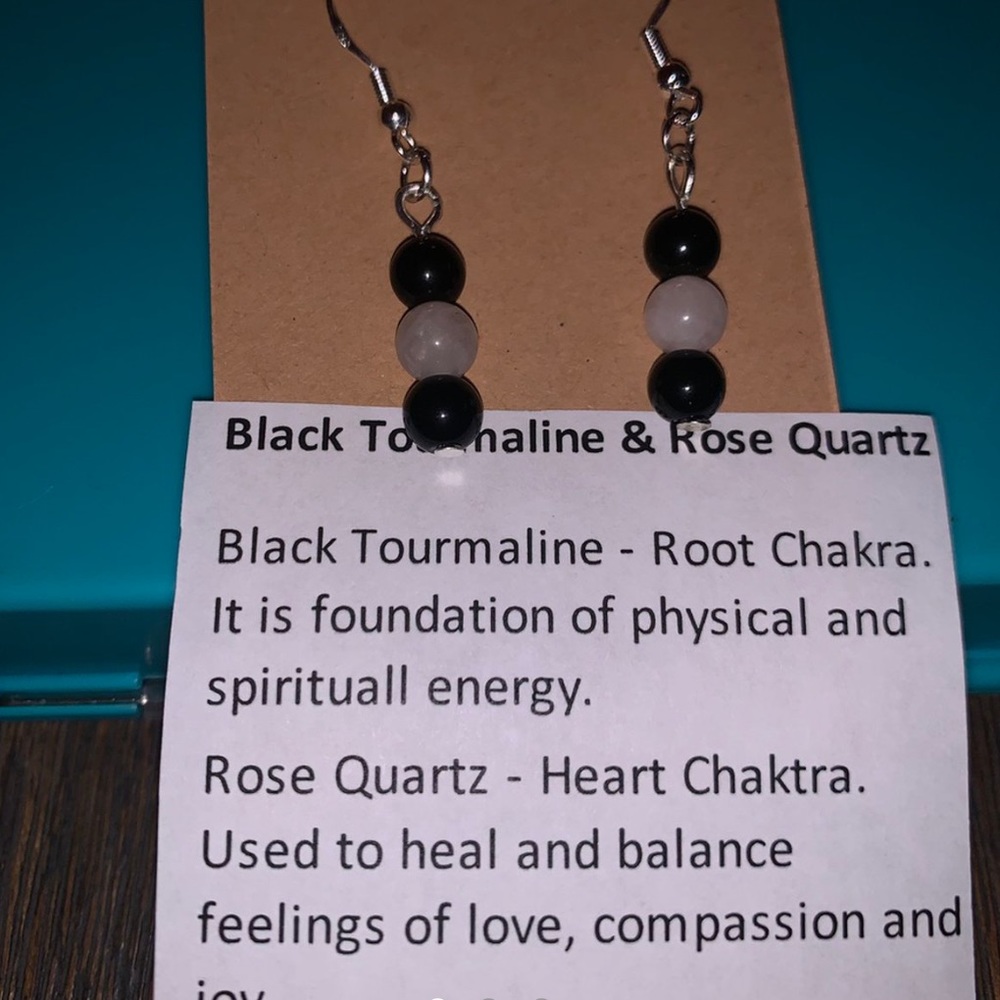 Black tourmaline and rose quartz chakra earrings